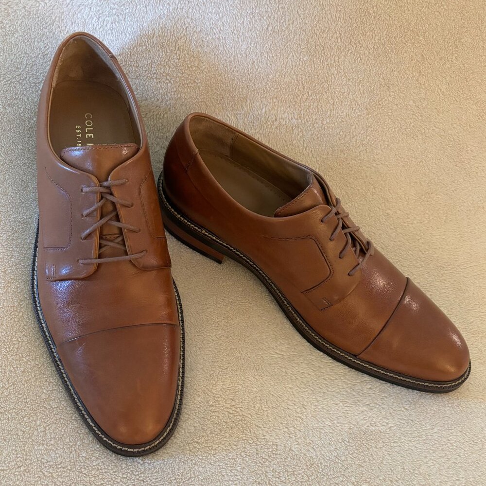 COLE HAAN Men's Oxford Cap Toe Leather Shoes Size 8.5 M in color British Tan